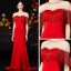 Luxe Rouge Transparentes Robe De Soirée 2019 Trompette / Sirène Encolure Dégagée Sans Manches Faux Diamant Perlage Gland Train De Balayage Volants Robe De Ceremonie