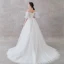 Affordable Ivory Wedding Dresses 2019 A-Line / Princess Off-The-Shoulder Puffy 1/2 Sleeves Backless Appliques Lace Pearl Sweep Train Ruffle