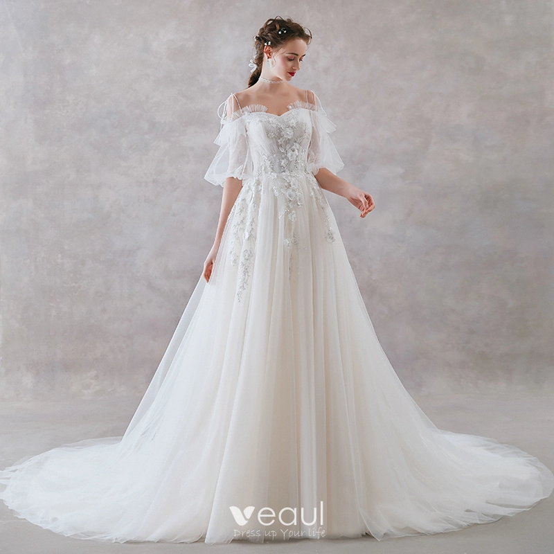 Affordable Ivory Wedding Dresses 2019 A-Line / Princess Off-The ...