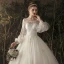 Elegante Ivory / Creme Durchsichtige Brautkleider / Hochzeitskleider 2019 Prinzessin Rundhalsausschnitt Geschwollenes Lange Ärmel Rückenfreies Applikationen Spitze Kapelle-Schleppe Rüschen