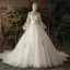 Élégant Ivoire Transparentes Robe De Mariée 2019 Princesse De l'épaule Gonflée Manches Longues Dos Nu Appliques En Dentelle Fleur Perle Chapel Train Volants