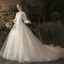 Bling Bling Champagner Durchsichtige Brautkleider / Hochzeitskleider 2019 A Linie V-Ausschnitt Geschwollenes 3/4 Ärmel Rückenfreies Pailletten Perlenstickerei Glanz Tülle Kapelle-Schleppe Rüschen