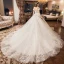 Chic / Belle Ivoire Robe De Mariée 2019 Princesse De l'épaule Manches Courtes Dos Nu Appliques Fleur Perle Chapel Train Volants