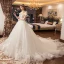 Chic / Belle Ivoire Robe De Mariée 2019 Princesse De l'épaule Manches Courtes Dos Nu Appliques Fleur Perle Chapel Train Volants