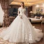 Chic / Belle Ivoire Robe De Mariée 2019 Princesse De l'épaule Manches Courtes Dos Nu Appliques Fleur Perle Chapel Train Volants