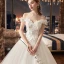 Chic / Belle Ivoire Robe De Mariée 2019 Princesse De l'épaule Manches Courtes Dos Nu Appliques Fleur Perle Chapel Train Volants