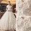 Chic / Belle Ivoire Robe De Mariée 2019 Princesse De l'épaule Manches Courtes Dos Nu Appliques Fleur Perle Chapel Train Volants