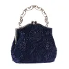 Vintage / Retro Navy Blue Sequins Beading Pearl Embroidered Clutch Bags 2019