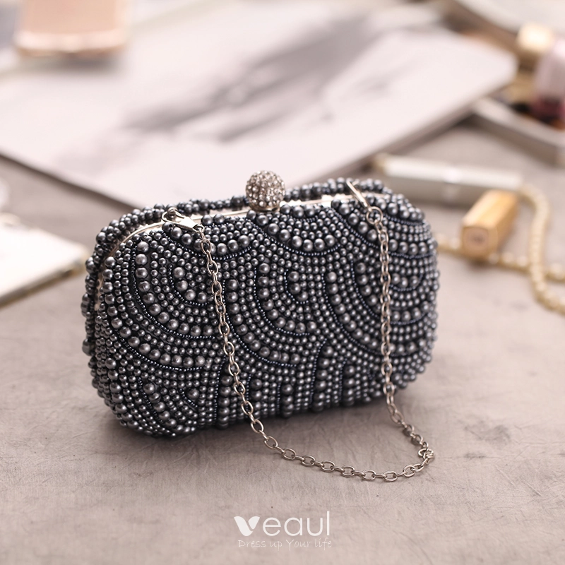 Modern Fashion Beading Pearl Grey Clutch Bags 2019