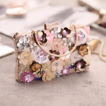 Wróżka Kwiatowa Złote Kopertówki Frezowanie Rhinestone Cekiny Kwiat Akcesoria 2019