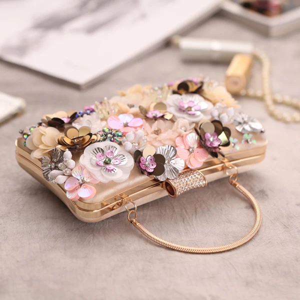 Bloemenfee Goud Handtassen Kralen Rhinestone Pailletten Bloem Accessoires 2019