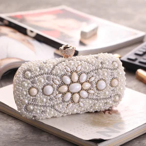 Stylowe Modne Kość Słoniowa Kopertówki Frezowanie Perła Rhinestone Akcesoria 2019