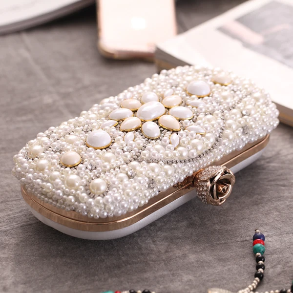 Modern / Fashion Ivory Clutch Bags Beading Pearl Rhinestone Accessories 2019