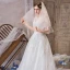 Élégant Ivoire Transparentes Robe De Mariée 2019 Princesse Encolure Dégagée Manches Courtes Perlage Gland Appliques En Dentelle Cathedral Train Volants