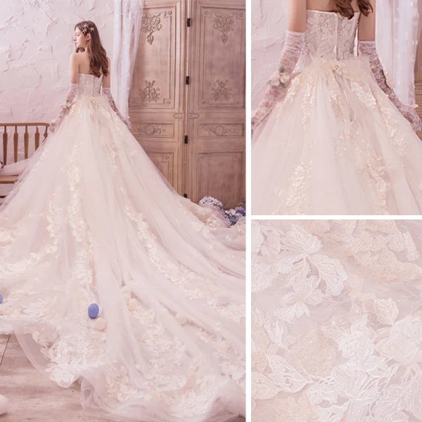 Romantisk Champagne Brudekjoler 2019 Prinsesse Fantastiske / Unike Kjæreste Uten Ermer Ryggløse Appliques Blonder Beading Glitter Tyll Cathedral Train Buste