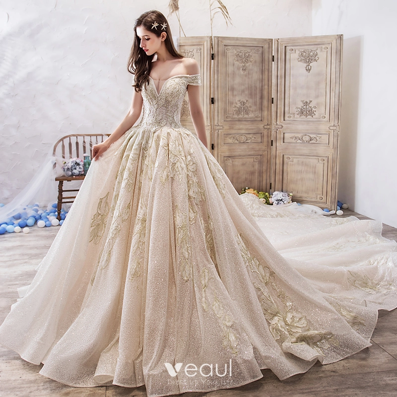 gorgeous crystal beaded wedding dress ball gowns with illusion long sl –  luladress