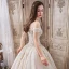 Luxury / Gorgeous Champagne Wedding Dresses 2019 Ball Gown Off-The-Shoulder Short Sleeve Backless Appliques Lace Beading Pearl Glitter Tulle Royal Train Ruffle