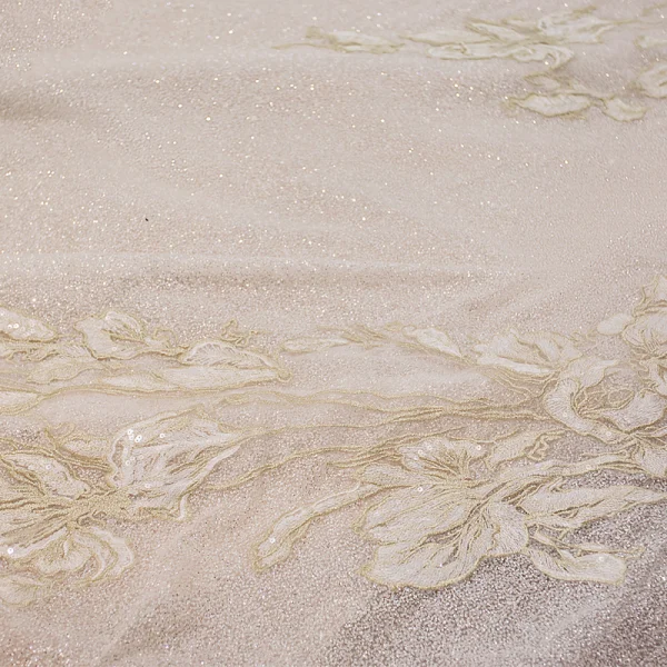 Luxury / Gorgeous Champagne Wedding Dresses 2019 Ball Gown Off-The-Shoulder Short Sleeve Backless Appliques Lace Beading Pearl Glitter Tulle Royal Train Ruffle