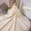 Luxury / Gorgeous Champagne Wedding Dresses 2019 Ball Gown Off-The-Shoulder Short Sleeve Beading Tassel Backless Appliques Lace Flower Glitter Tulle Royal Train Ruffle