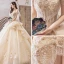 Luxury / Gorgeous Champagne Wedding Dresses 2019 Ball Gown Off-The-Shoulder Short Sleeve Beading Tassel Backless Appliques Lace Flower Glitter Tulle Royal Train Ruffle