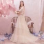 Romantic Outdoor / Garden Summer Champagne Wedding Dresses 2019 A-Line / Princess Spaghetti Straps Sleeveless Backless Appliques Lace Beading Sweep Train Ruffle