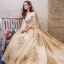 Luxe Champagne Robe De Mariée 2019 Robe Boule De l'épaule Gonflée 3/4 Manches Dos Nu Perlage Glitter Tulle Royal Train Volants