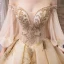 Luxe Champagne Robe De Mariée 2019 Robe Boule De l'épaule Gonflée 3/4 Manches Dos Nu Perlage Glitter Tulle Royal Train Volants