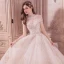 Vintage / Originale Champagne Transparentes Robe De Mariée 2019 Robe Boule Col Haut Manches Courtes Dos Nu Fait main Perlage Appliques En Dentelle Glitter Tulle Royal Train Volants