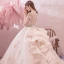 Vintage / Originale Champagne Transparentes Robe De Mariée 2019 Robe Boule Col Haut Manches Courtes Dos Nu Fait main Perlage Appliques En Dentelle Glitter Tulle Royal Train Volants