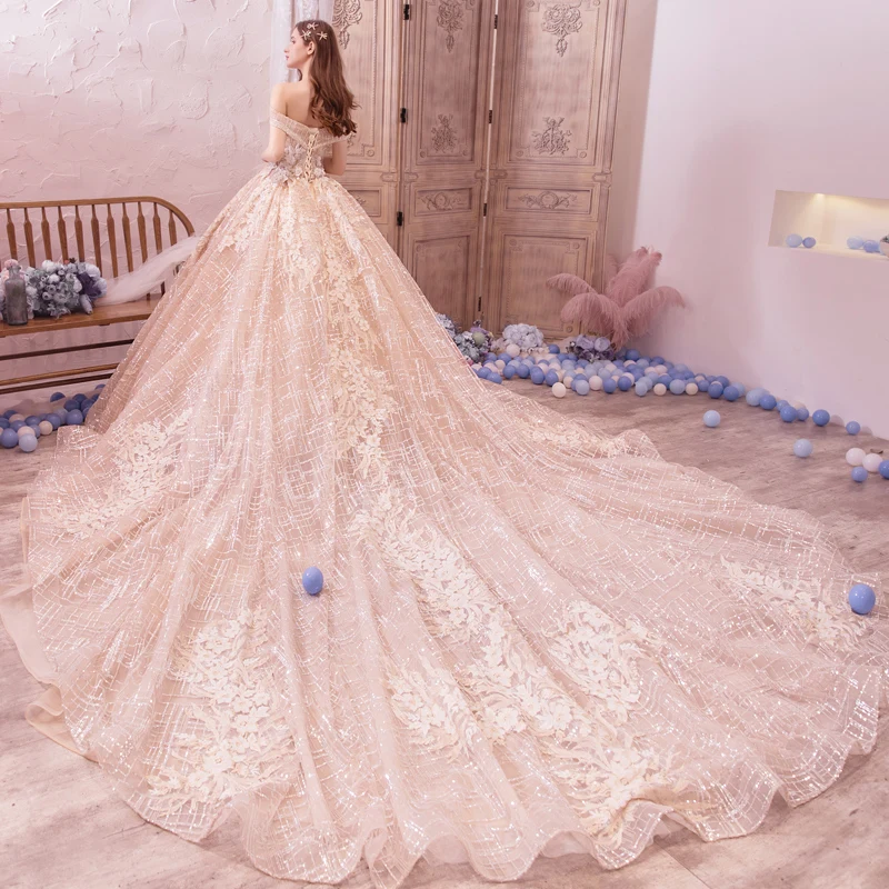 open lace back dress Tulle A-Line Off-the-Shoulder Beaded Prom Dresses MP679 main image 0
