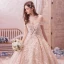 Bling Bling Champagne Wedding Dresses 2019 A-Line / Princess Off-The-Shoulder Short Sleeve Backless Appliques Lace Flower Beading Glitter Tulle Royal Train Ruffle
