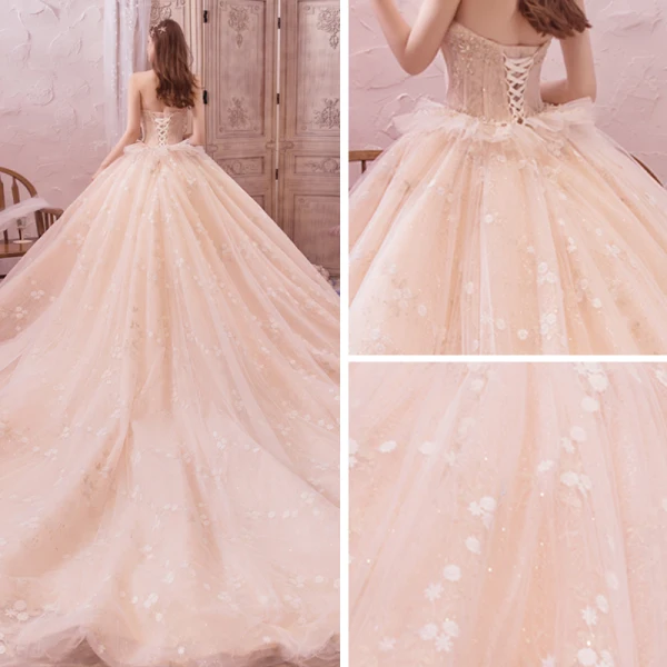 Romantisk Champagne Brudekjoler 2019 Ballkjole Kjæreste Uten Ermer Ryggløse Appliques Blonder Beading Rhinestone Glitter Tyll Cathedral Train Buste