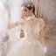 Romantic Champagne Outdoor / Garden Wedding Dresses 2019 A-Line / Princess Spaghetti Straps Sleeveless Backless Appliques Lace Beading Court Train Ruffle
