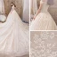 Beste Champagner Brautkleider / Hochzeitskleider 2019 A Linie Off Shoulder Kurze Ärmel Rückenfreies Applikationen Spitze Perlenstickerei Königliche Schleppe Rüschen