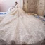 Chic / Beautiful Champagne Wedding Dresses 2019 Ball Gown Sweetheart Sleeveless Backless Glitter Appliques Lace Beading Royal Train Ruffle