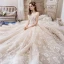 Chic / Beautiful Champagne Wedding Dresses 2019 Ball Gown Sweetheart Sleeveless Backless Glitter Appliques Lace Beading Royal Train Ruffle