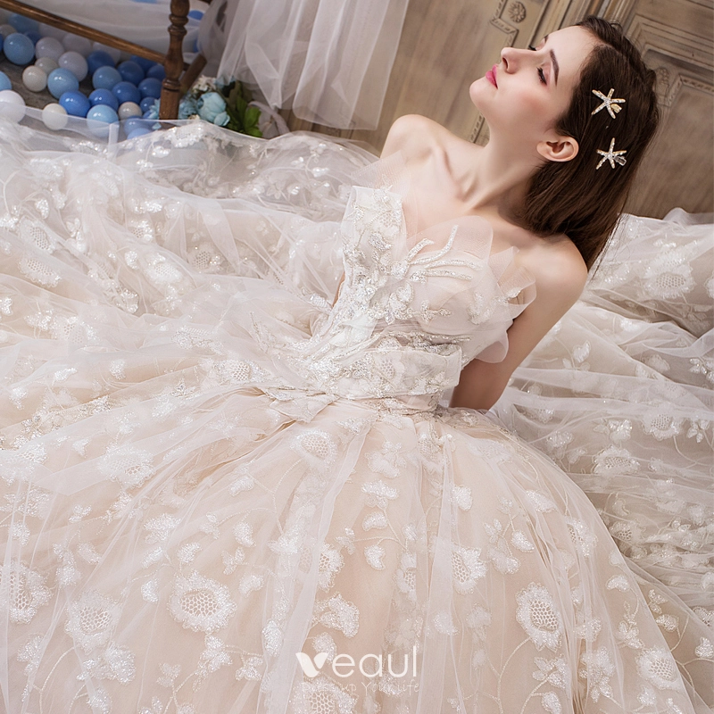 Elizabeth Sin Tirante Novio Gasa Vestidos Champán
