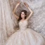 Chic / Beautiful Champagne Wedding Dresses 2019 Ball Gown Sweetheart Sleeveless Backless Glitter Appliques Lace Beading Royal Train Ruffle