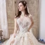 Chic / Beautiful Champagne Wedding Dresses 2019 Ball Gown Sweetheart Sleeveless Backless Glitter Appliques Lace Beading Royal Train Ruffle