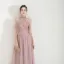 Élégant Perle Rose Transparentes Robe De Soirée 2019 Princesse Col Haut Sans Manches Appliques En Dentelle Perlage Longue Volants Dos Nu Robe De Ceremonie