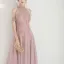 Élégant Perle Rose Transparentes Robe De Soirée 2019 Princesse Col Haut Sans Manches Appliques En Dentelle Perlage Longue Volants Dos Nu Robe De Ceremonie