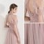Élégant Perle Rose Transparentes Robe De Soirée 2019 Princesse Col Haut Sans Manches Appliques En Dentelle Perlage Longue Volants Dos Nu Robe De Ceremonie