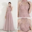 Élégant Perle Rose Transparentes Robe De Soirée 2019 Princesse Col Haut Sans Manches Appliques En Dentelle Perlage Longue Volants Dos Nu Robe De Ceremonie