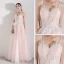 Romantic Pearl Pink Evening Dresses  2019 A-Line / Princess Spaghetti Straps Sleeveless Appliques Flower Pearl Beading Tassel Floor-Length / Long Ruffle Backless Formal Dresses