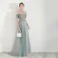 Elegant Green Evening Dresses  2019 A-Line / Princess Off-The-Shoulder Short Sleeve Glitter Tulle Floor-Length / Long Ruffle Backless Formal Dresses