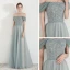 Elegant Green Evening Dresses  2019 A-Line / Princess Off-The-Shoulder Short Sleeve Glitter Tulle Floor-Length / Long Ruffle Backless Formal Dresses