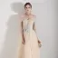 Chic / Beautiful Champagne Evening Dresses  2019 A-Line / Princess Shoulders Sleeveless Appliques Lace Beading Floor-Length / Long Ruffle Backless Formal Dresses