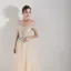Chic / Beautiful Champagne Evening Dresses  2019 A-Line / Princess Shoulders Sleeveless Appliques Lace Beading Floor-Length / Long Ruffle Backless Formal Dresses