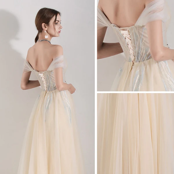 Chic / Beautiful Champagne Evening Dresses 2019 A-Line / Princess Shoulders Sleeveless Appliques Lace Beading Floor-Length / Long Ruffle Backless Formal Dresses