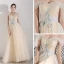 Chic / Beautiful Champagne Evening Dresses  2019 A-Line / Princess Shoulders Sleeveless Appliques Lace Beading Floor-Length / Long Ruffle Backless Formal Dresses